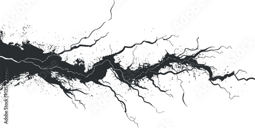 Abstract black lightning bolt pattern on white background.