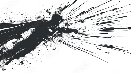 Silhouette of a superhero flying with dynamic splash effect.