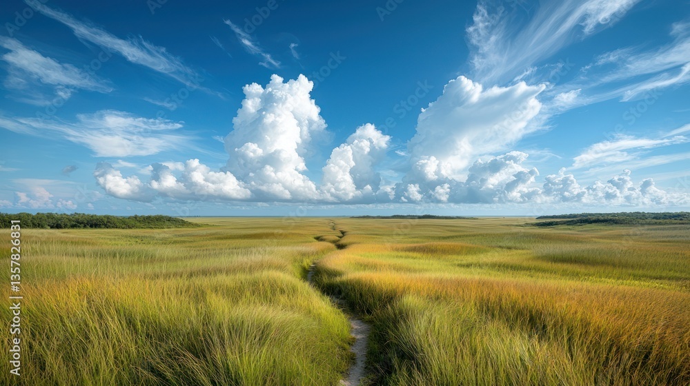Obraz premium Vast, grassy plain under a bright sky
