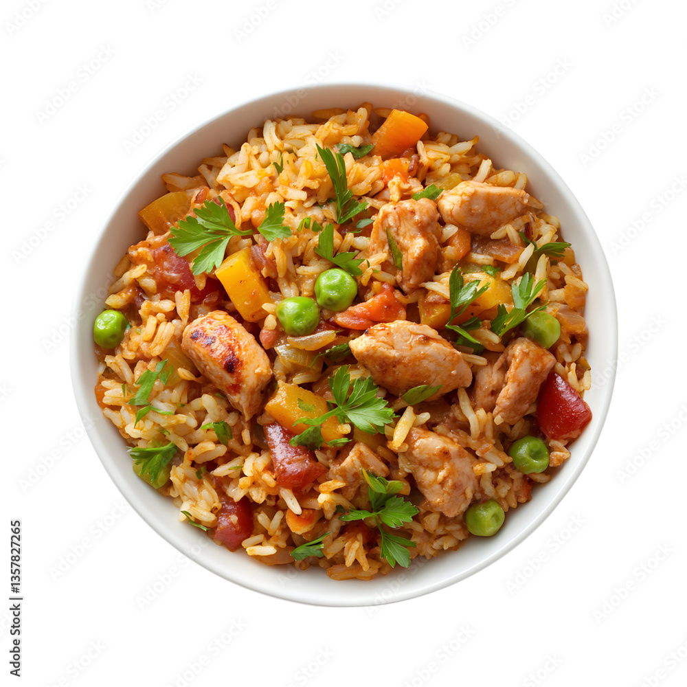 Chicken and Rice with Peppers Isolated on Transparent Background Chicken and Rice with Peppers Isolated on Transparent Background
