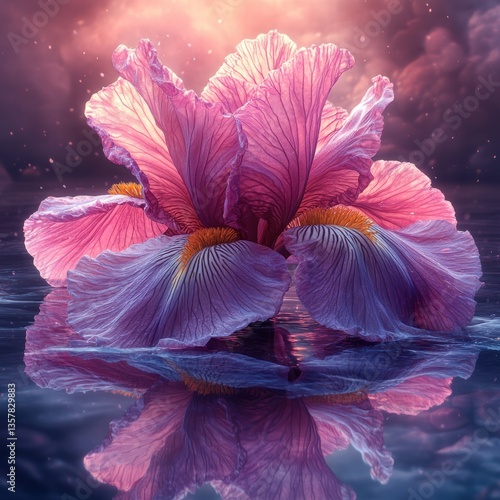 Luminous Crystal Flower on Water