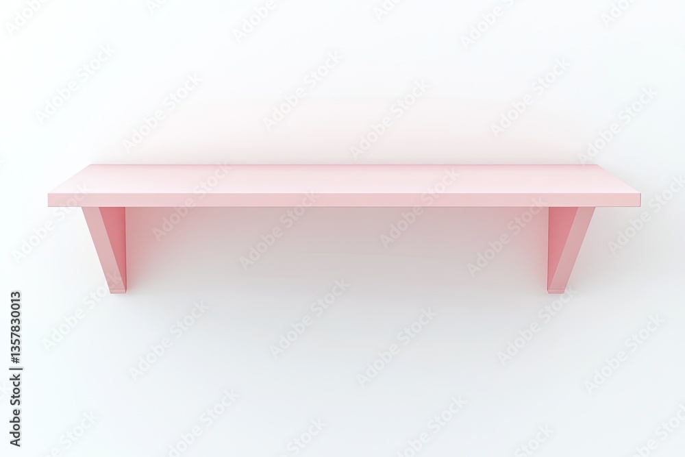 Empty light pink shelf against a white wall Empty light pink shelf against a white wall