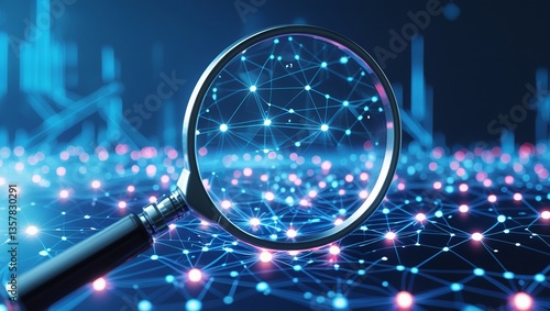 Magnifying Glass Over a Futuristic Digital Network