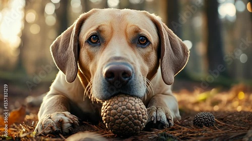 The dog smelled truffles in the forest with his nose