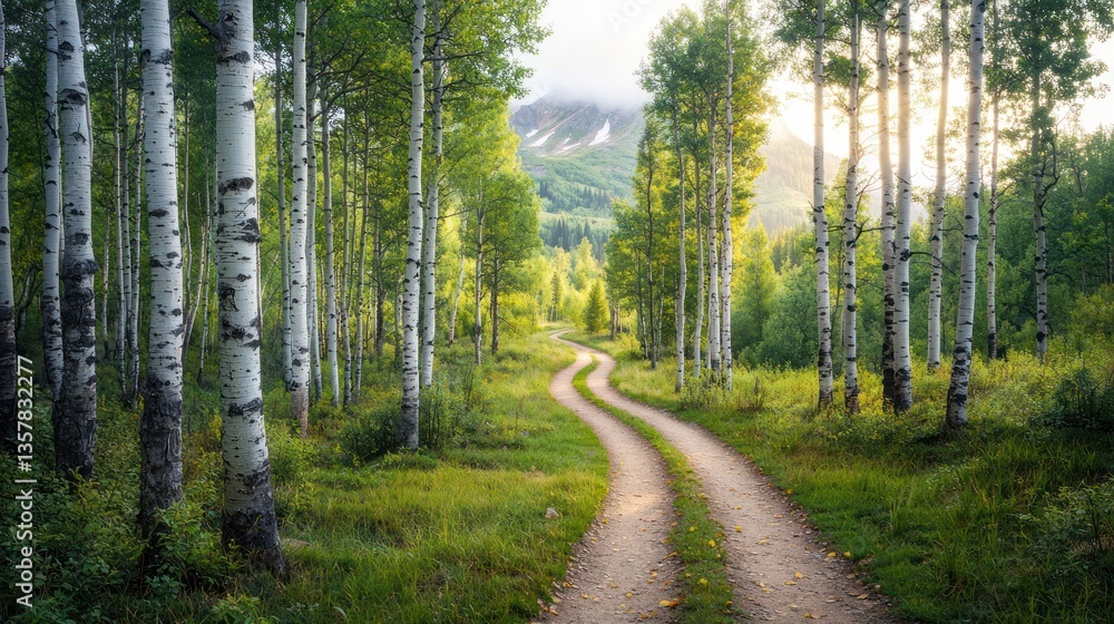 Obraz premium Winding path through aspen grove