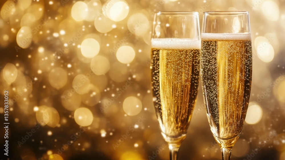 Champagne flutes, golden celebration. Generative AI Champagne flutes, golden celebration. Generative AI