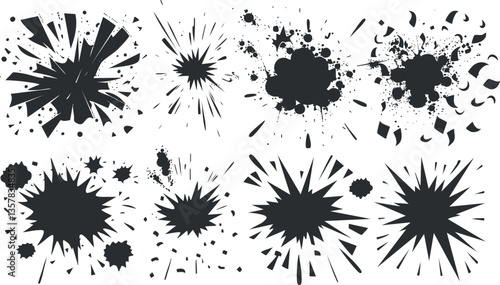 Set of comic-style explosion and burst shapes for graphic design use.