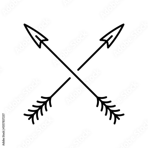 Crossed bow arrows icon. Black outline linear silhouette. Editable strokes. Front side view. Vector simple flat graphic illustration. Isolated object on white background. Isolate.