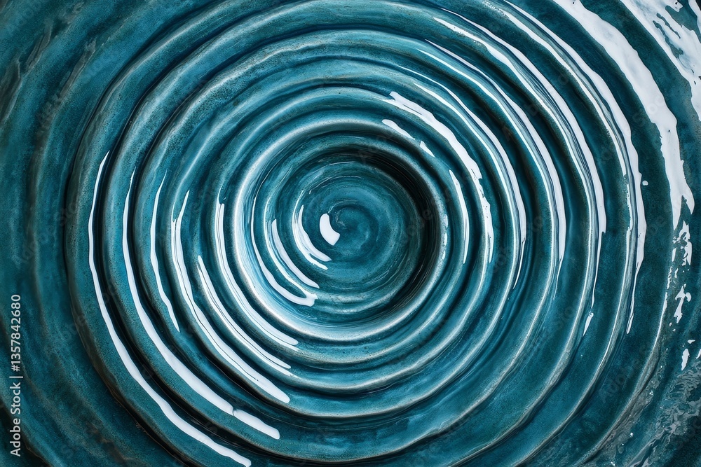 Obraz premium Swirled glossy blue ceramic with concentric texture