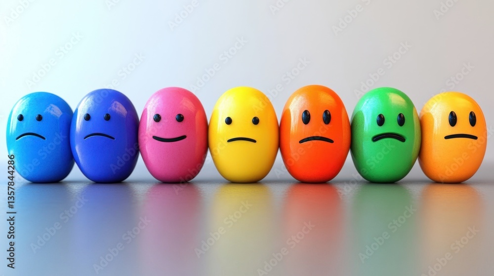Colorful emotional faces displaying various expressions on oval objects Colorful emotional faces displaying various expressions on oval objects