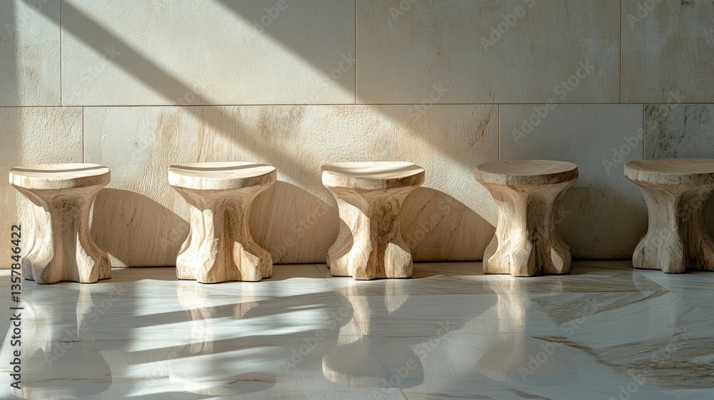 Fototapeta premium A row of handcrafted ablution stools