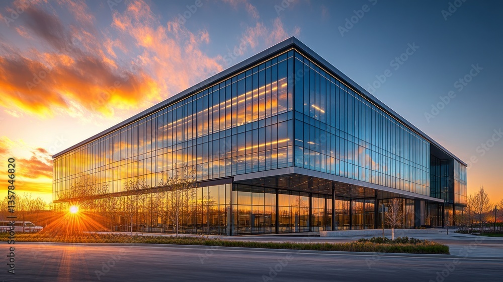 Obraz premium Modern Glass Office Building at Sunset