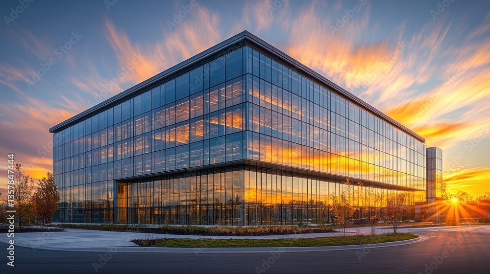 Fototapeta premium Modern Glass Office Building at Sunset
