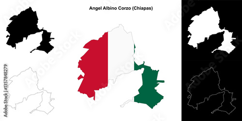 Angel Albino Corzo municipality (Chiapas) outline map set