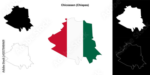 Chicoasen municipality (Chiapas) outline map set
