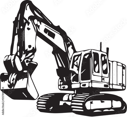 excavator on a white background, Excavater DrawingIsolated on White