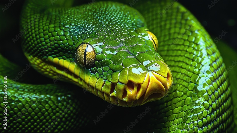 Obraz premium Green tree python, close-up portrait. Generative AI