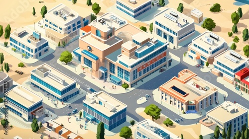 A large hospital complex with multiple entrances, easy navigation, and a central information hub