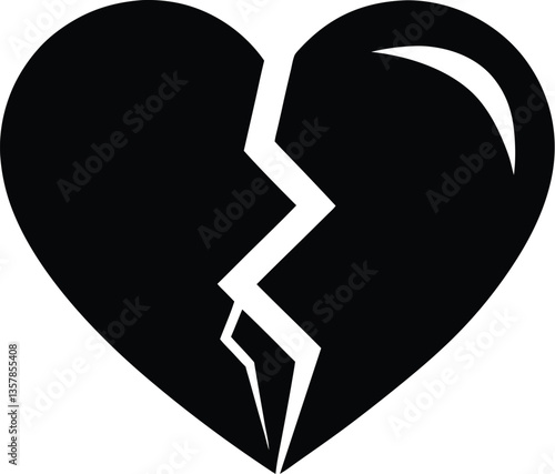  Broken heart silhouette, heartbreak / broken heart or divorce flat icon for apps and websites 