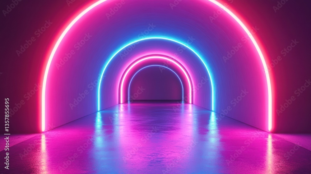 Neon Tunnel: A vibrant journey through glowing arches. Futuristic, radiant, and captivating, this image evokes feelings of wonder and mystery. Neon Tunnel: A vibrant journey through glowing arches. Futuristic, radiant, and captivating, this image evokes feelings of wonder and mystery.