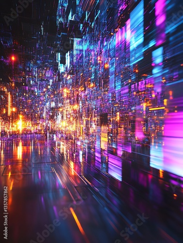 Wallpaper Mural Abstract Futuristic Cityscape Digital Art Vibrant Neon Lights Glowing Purple Orange Blue Technology Background Modern Design Sci Fi Illustration High  Torontodigital.ca