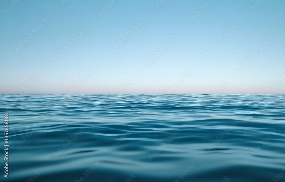 Obraz premium Calm blue ocean stretching to the horizon under a clear sky, capturing the vastness and tranquility of the sea in a serene, minimalist composition