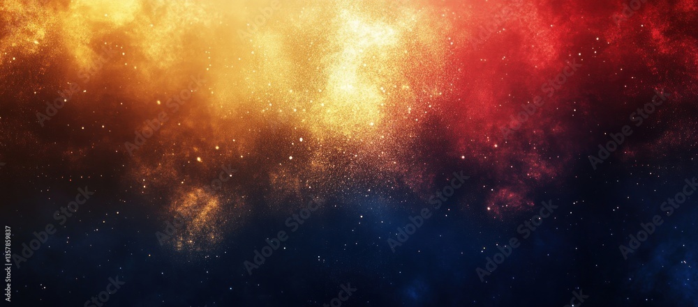 Fototapeta premium Abstract gradient background with navy and gold, bright red and yellow, featuring a subtle grainy effect, ideal for modern and elegant designs.