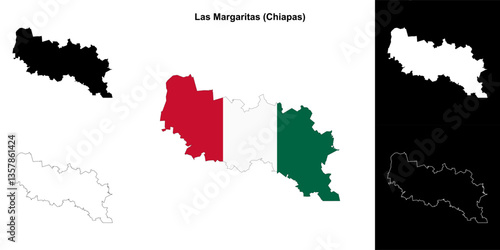 Las Margaritas municipality (Chiapas) outline map set