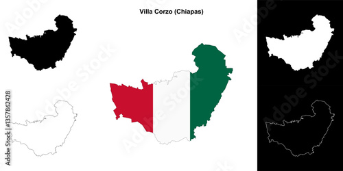 Villa Corzo municipality (Chiapas) outline map set