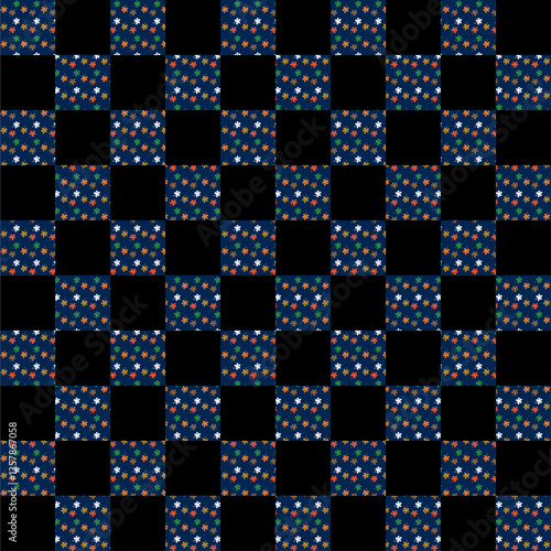 Black and white chessboard with checkered pattern and square tiles