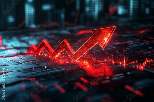 A sharp red arrow descends rapidly through a high-tech digital environment, symbolizing a dramatic drop in market performance and analysis Generative AI