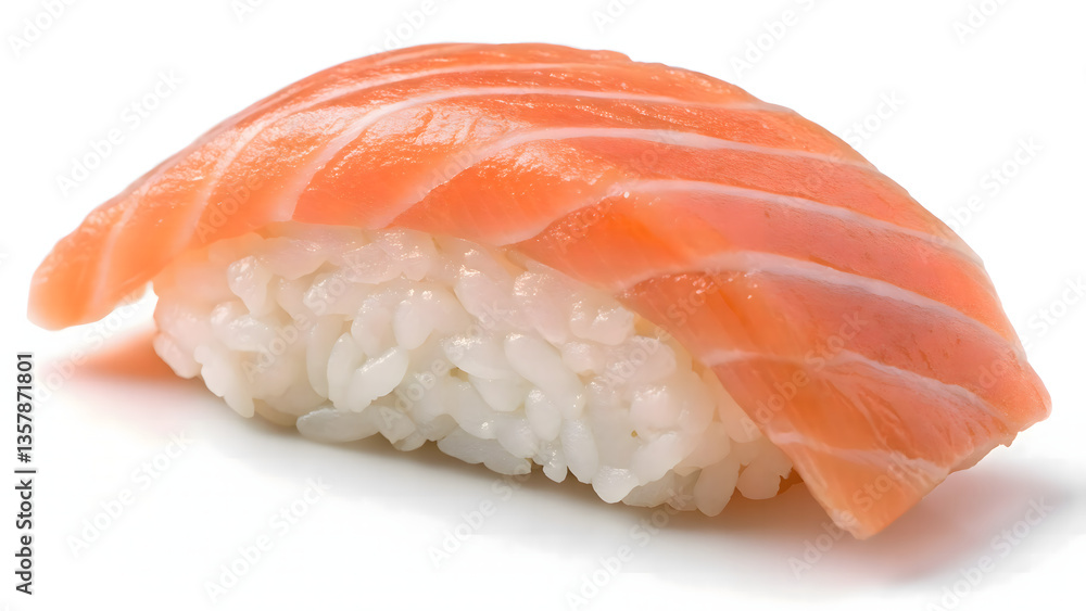 Close-up of a delicious salmon nigiri sushi piece. Close-up of a delicious salmon nigiri sushi piece.