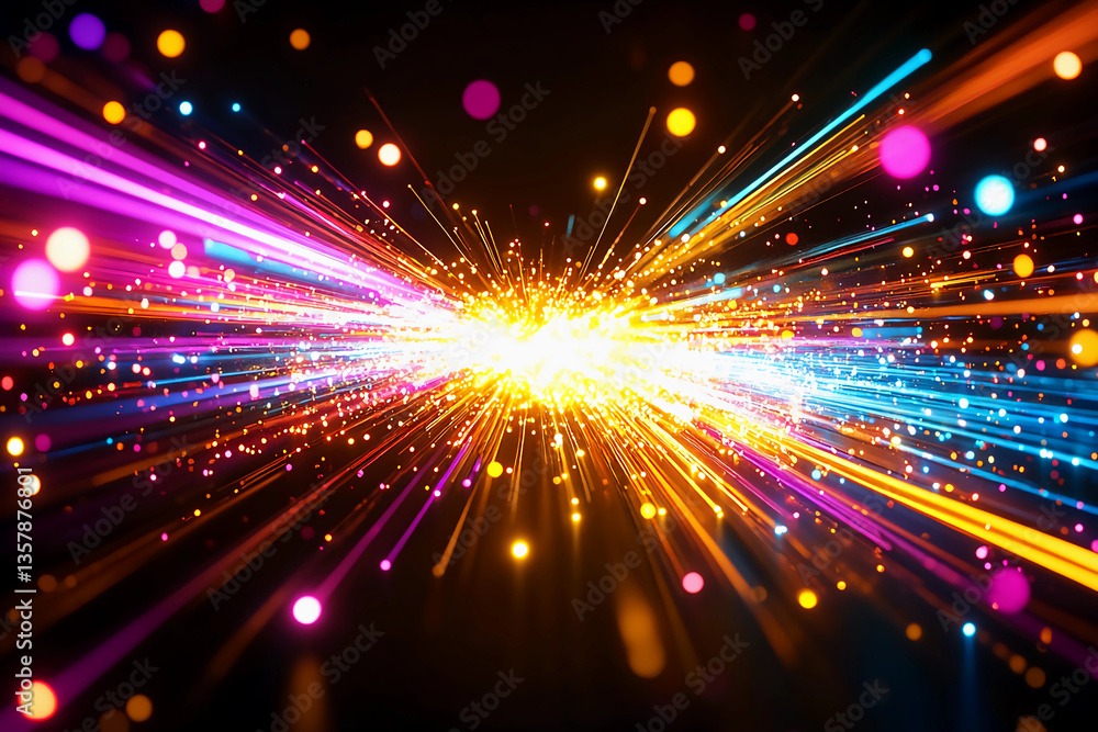 Fototapeta premium Abstract Streaks of Luminous Light Passing Through a Glowing Grid, Creating a Speed Illusion with a Colorful Gradient Shift from Red to Yellow