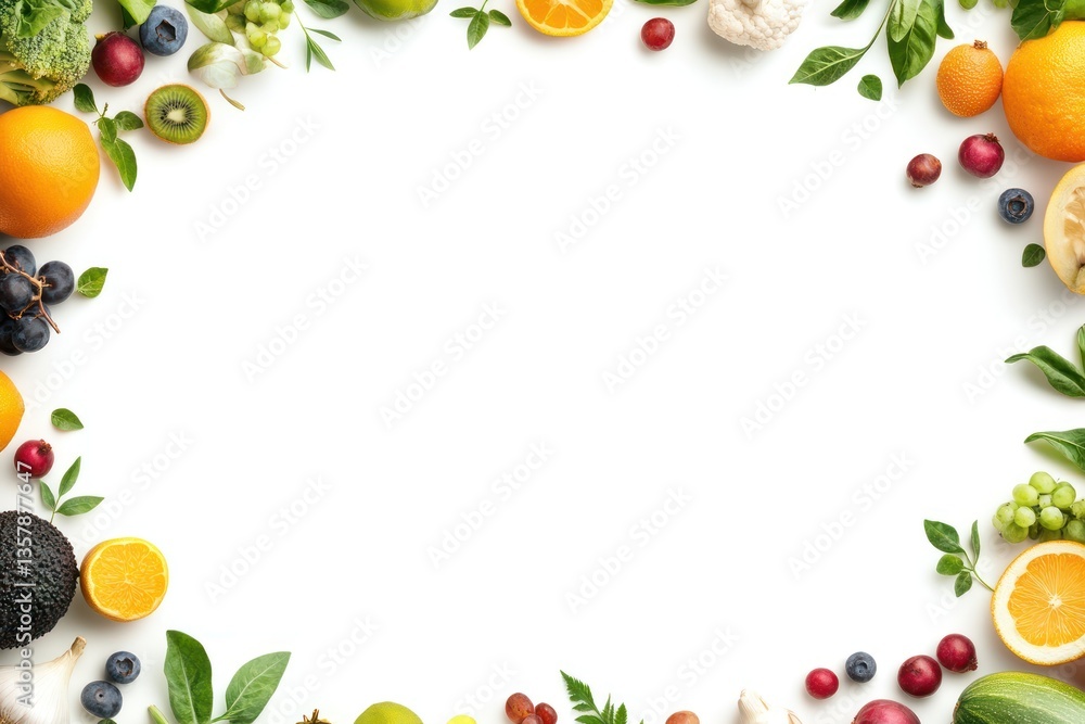 Vibrant Fruits and Vegetables Frame White Background Vibrant Fruits and Vegetables Frame White Background