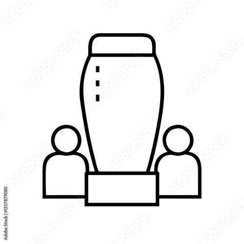 Two people standing beside a cremation urn