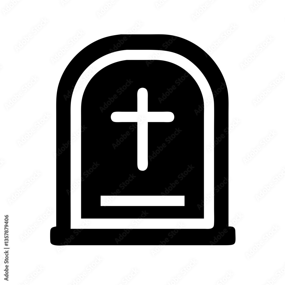 Gravestone with cross symbol in simple black silhouette Gravestone with cross symbol in simple black silhouette