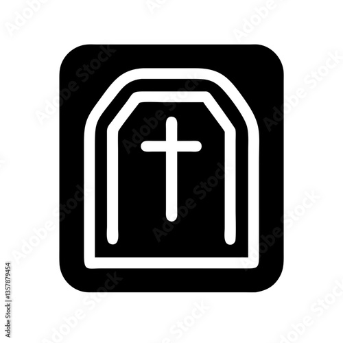 Gravestone icon with cross symbol on black background