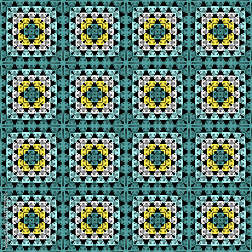 Pattern with crochet granny square wallpaper handmade decorative art design print