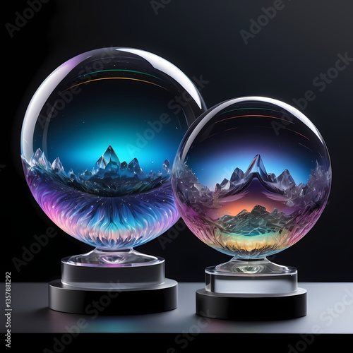 Wallpaper Mural 3d crystal glass transparent hemispheres with iridescent light holographic gradient Torontodigital.ca
