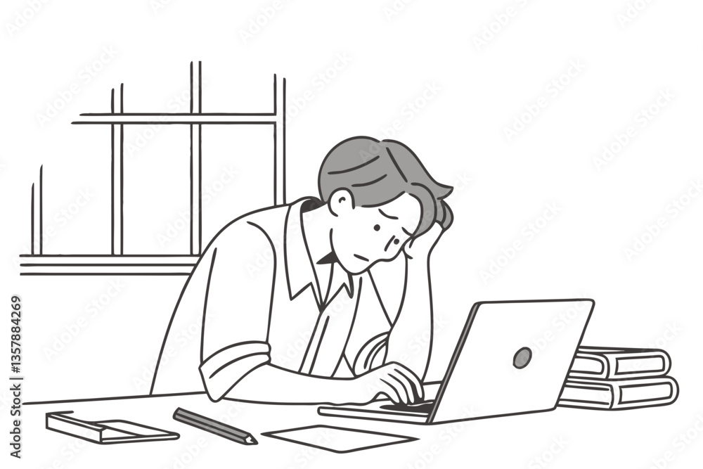 Remote Work Stress. Man Working on Laptop Vector Art Design Remote Work Stress. Man Working on Laptop Vector Art Design
