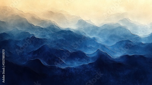 Deep sea navy to coastal sand grainy gradient background, peaceful and expansive for relaxation and mindfulness practices