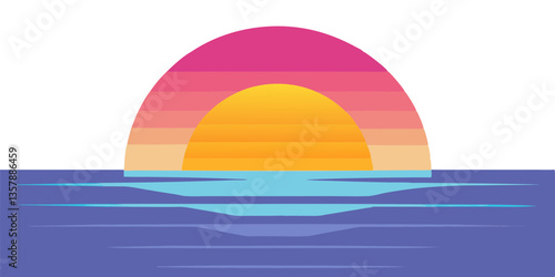 Minimalist Sunset Over Ocean Vector Design - Smooth Cut and Pastel Colors