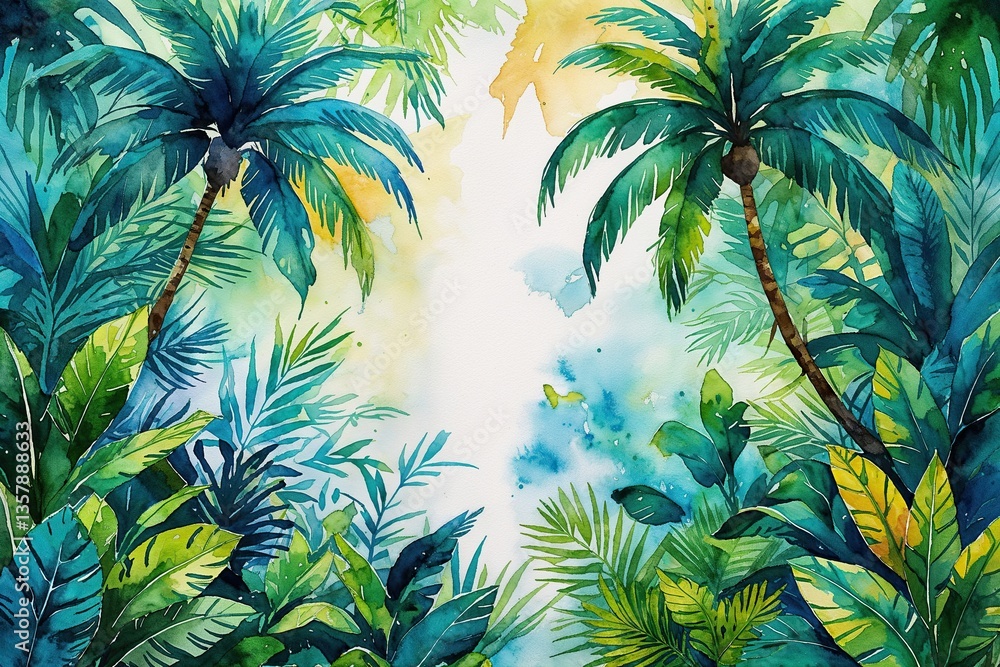Obraz premium Vibrant Tropical Jungle Watercolor Background Design