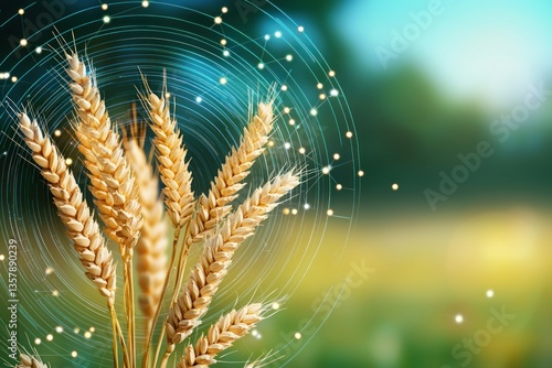 Golden Wheat Stalks Encased In A Digital Network