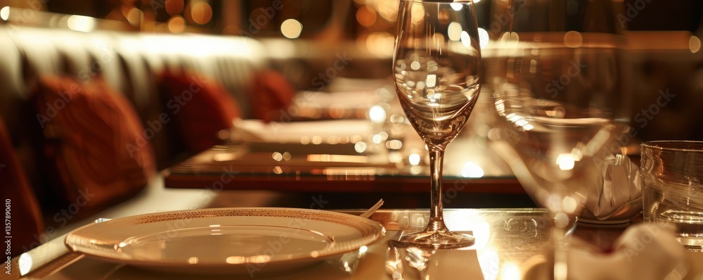 Naklejka premium luxury dining set for fine dining, with elegant tableware and warm lighting