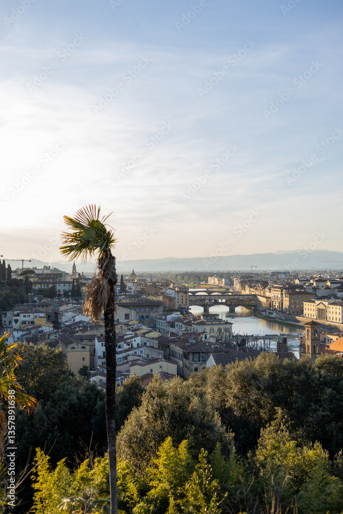 Florence panorama city skyline. Traveling Europe, Italy in spring, holidays concept.