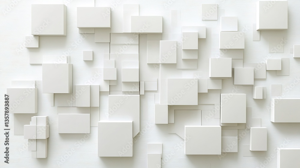 Aerial view of interspersed geometric squares hexagons creating an organized pattern on a white background
