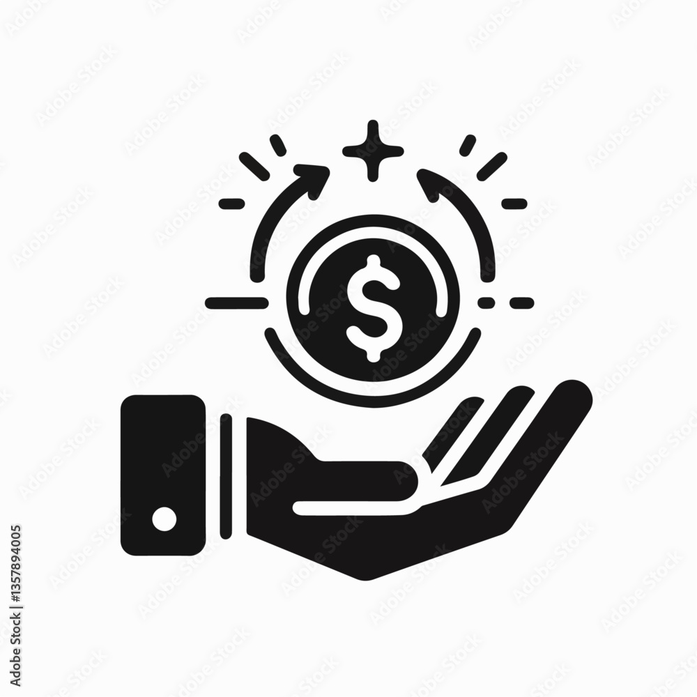 vector illustration of hand icon holding money or coins