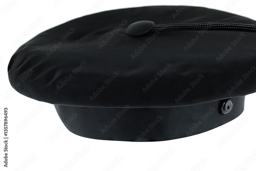 Black beret with drawstring and button detail Black beret with drawstring and button detail