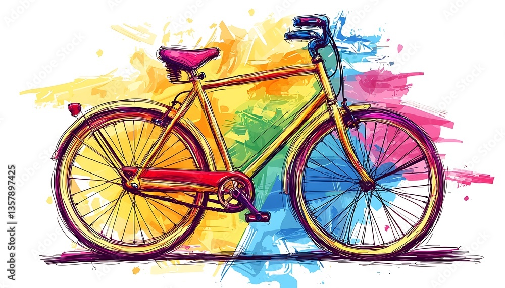 Fototapeta premium Line art a bicycle filled with bright colors